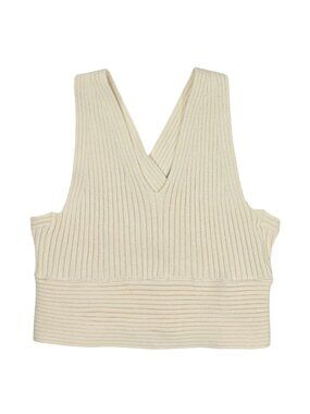 Co Silk Blend Cropped Ribbed Tank in Ivory